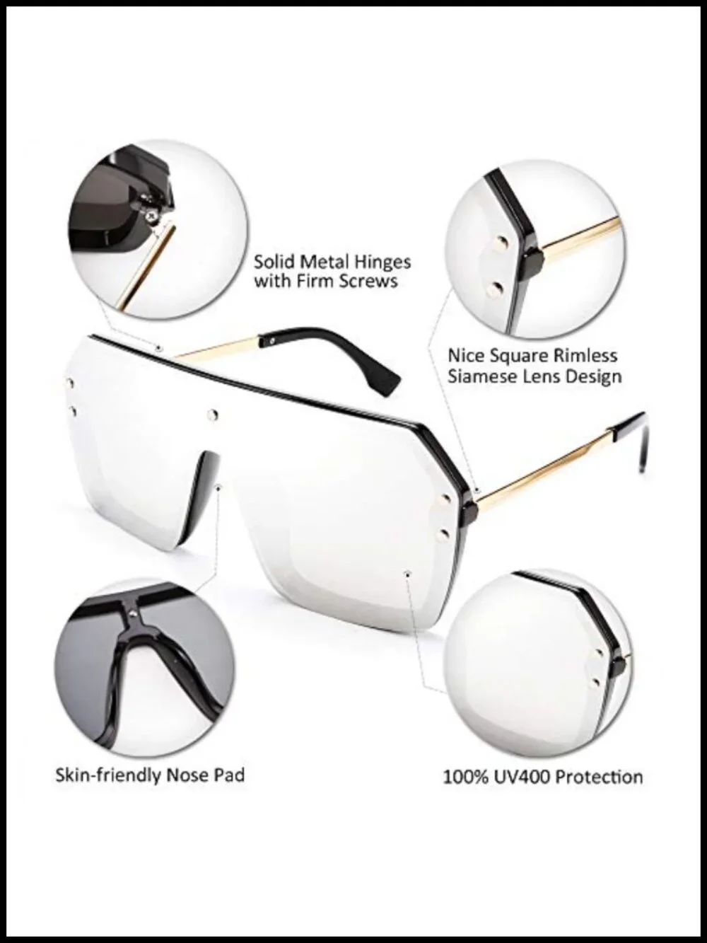 Rimless Shield Sunglasses UV400 Protection Retro Stylish Unisex
